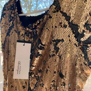 Beautiful cocktail dress changes when touched from black to gold sequence